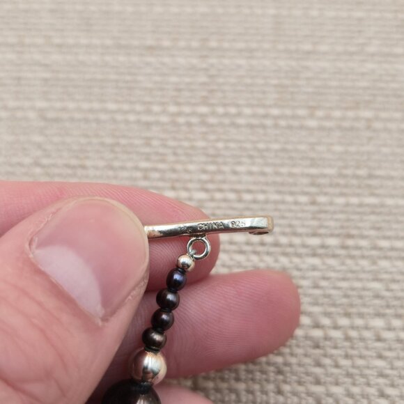 8 Inch Sterling Silver Dark Genuine Pearls Bracelet B756 - Picture 5 of 7